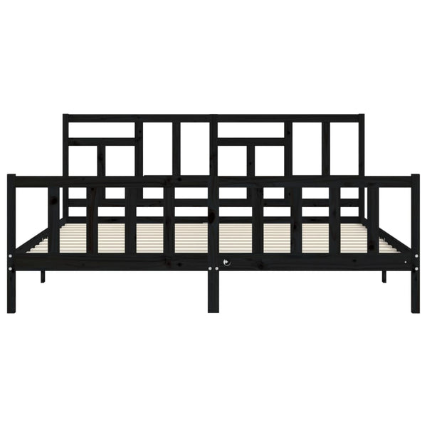 Sängynrunko päädyllä musta 200x200 cm täysi puu