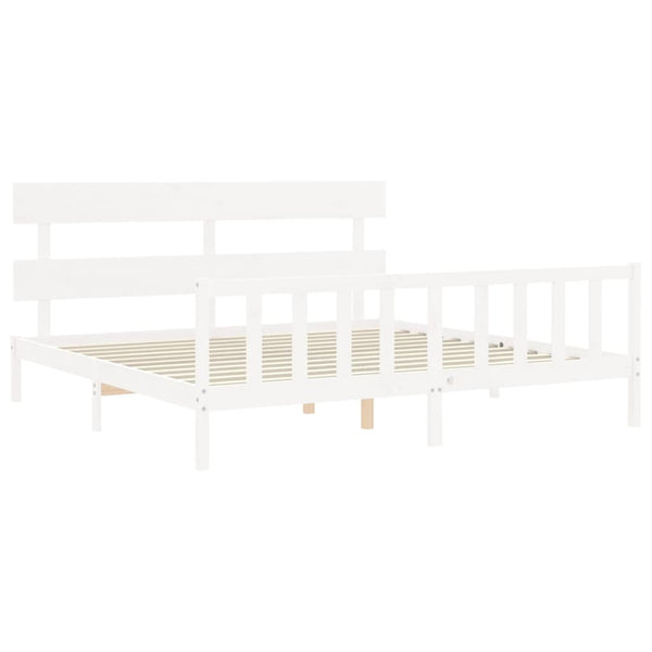 Sängynrunko päädyllä valkoinen 200x200 cm täysi puu