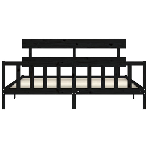 Sängynrunko päädyllä musta 200x200 cm täysi puu
