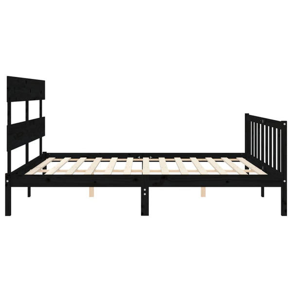 Sängynrunko päädyllä musta 200x200 cm täysi puu