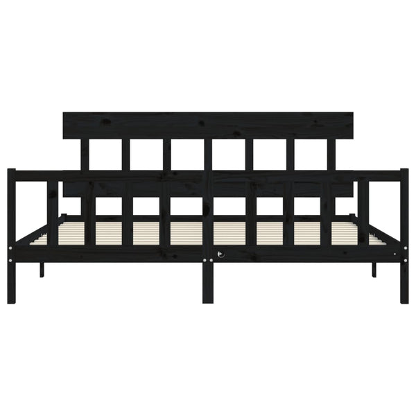 Sängynrunko päädyllä musta 200x200 cm täysi puu