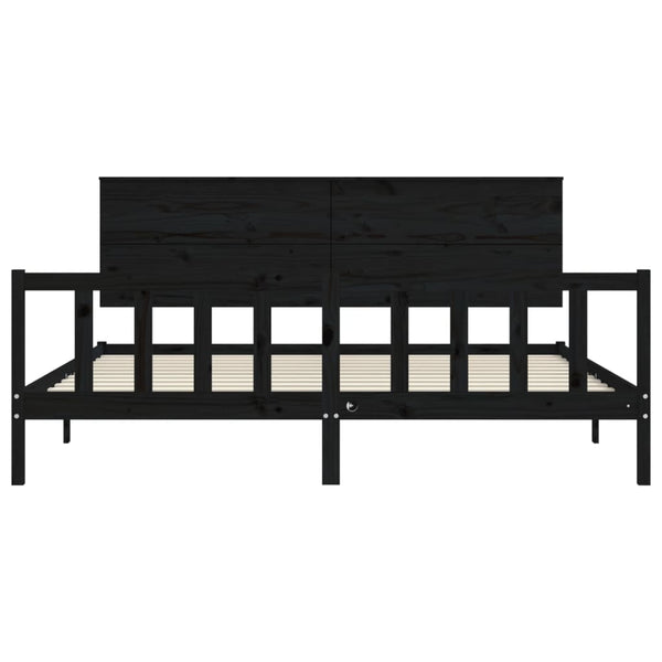 Sängynrunko päädyllä musta 200x200 cm täysi puu