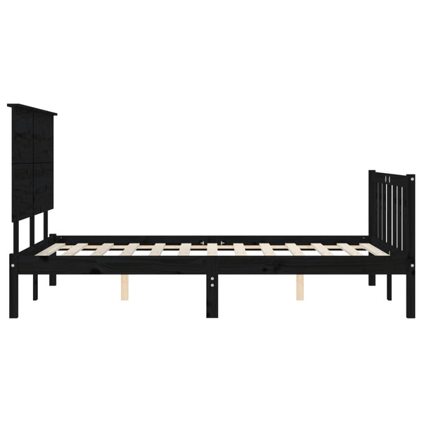 Sängynrunko päädyllä musta 200x200 cm täysi puu