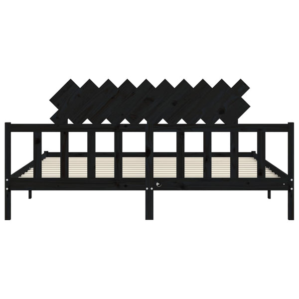 Sängynrunko päädyllä musta 200x200 cm täysi puu