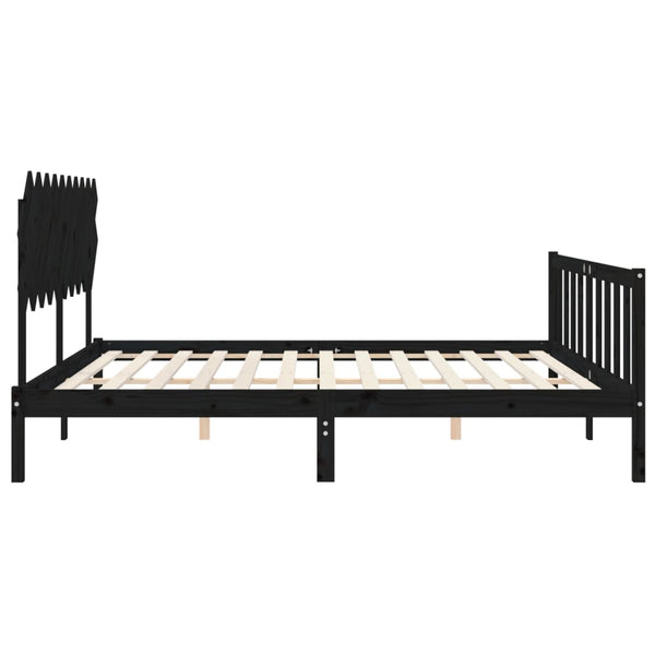 Sängynrunko päädyllä musta 200x200 cm täysi puu