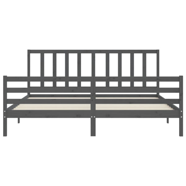 Sängynrunko päädyllä harmaa 200x200 cm täysi puu