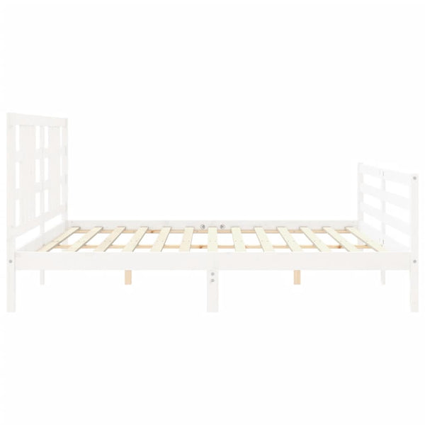 Sängynrunko päädyllä valkoinen 200x200 cm täysi puu