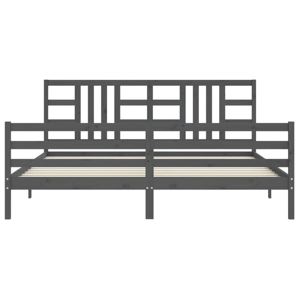 Sängynrunko päädyllä harmaa 200x200 cm täysi puu