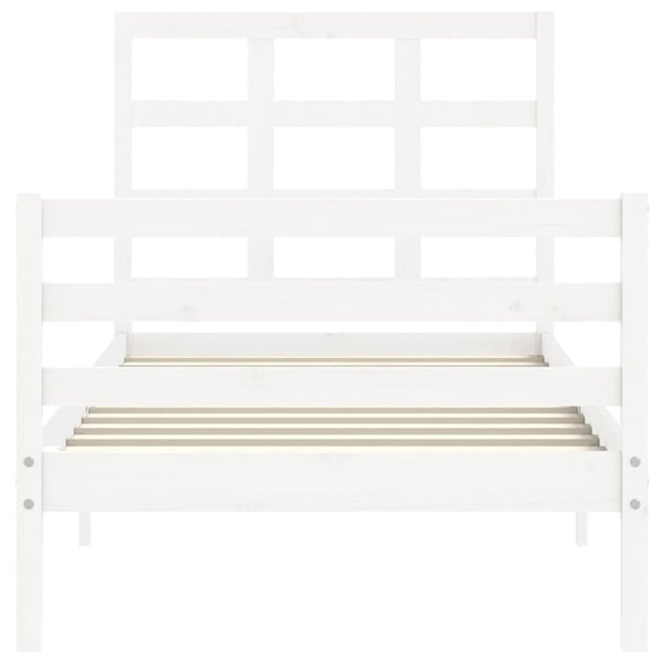 Sängynrunko päädyllä valkoinen 90x200 cm täysi puu