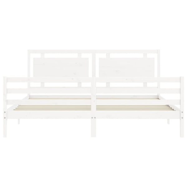 Sängynrunko päädyllä valkoinen 200x200 cm täysi puu