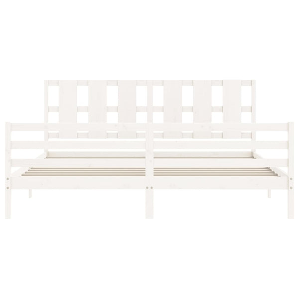 Sängynrunko päädyllä valkoinen 200x200 cm täysi puu
