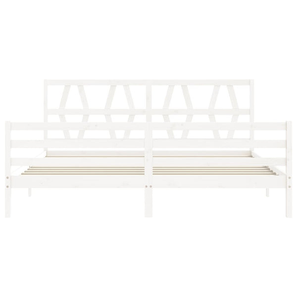 Sängynrunko päädyllä valkoinen 200x200 cm täysi puu
