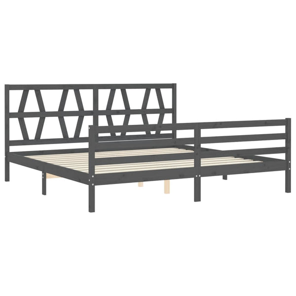 Sängynrunko päädyllä harmaa 200x200 cm täysi puu