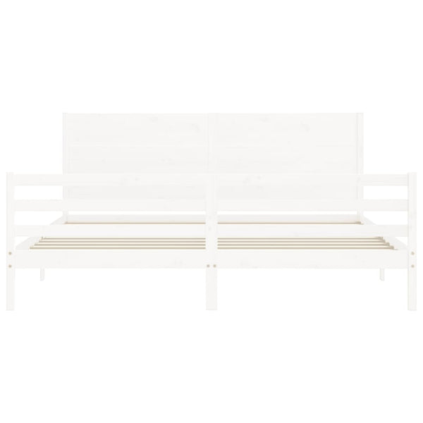Sängynrunko päädyllä valkoinen 200x200 cm täysi puu
