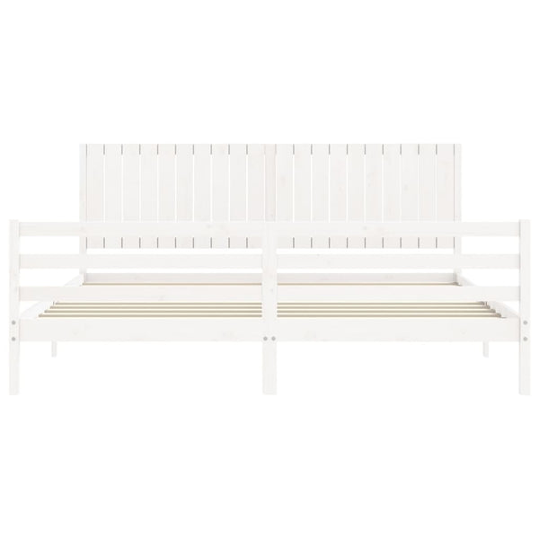 Sängynrunko päädyllä valkoinen 200x200 cm täysi puu
