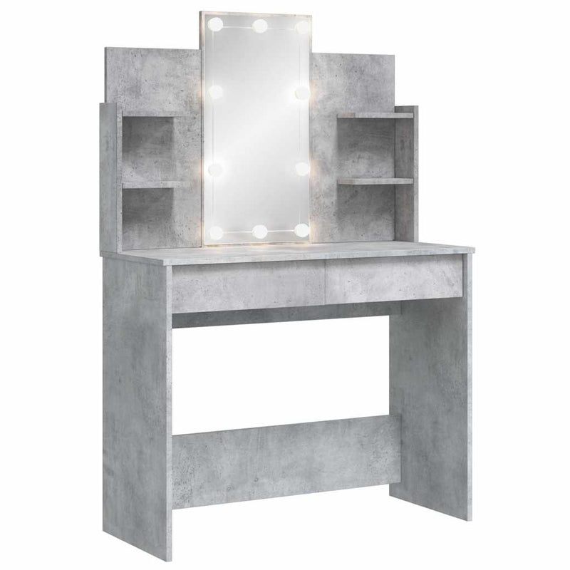 Betoninharmaa peilipöytä led-valoilla Valadea 96x40x142cm