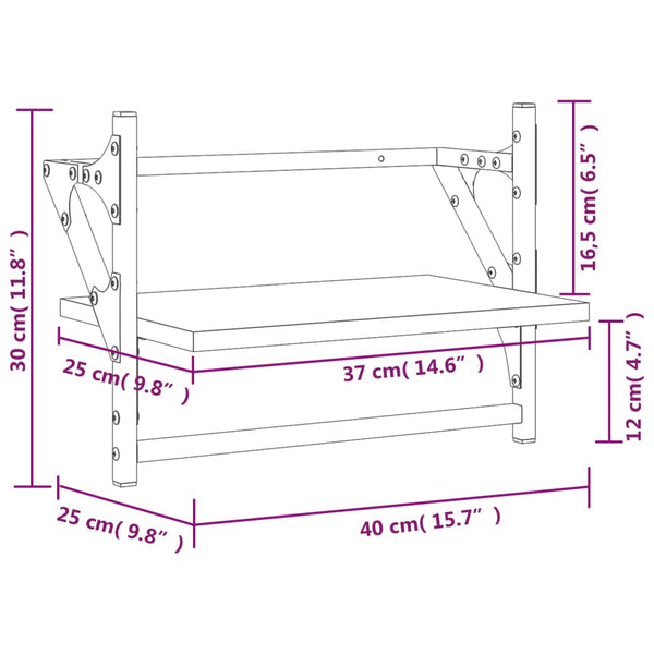 Seinähyllyt tangoilla 2 kpl musta 40x25x30 cm