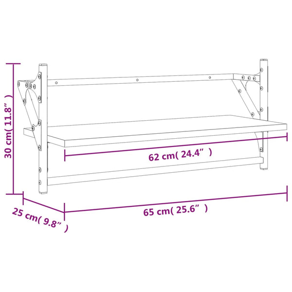 Seinähyllyt tangoilla 2 kpl musta 65x25x30 cm