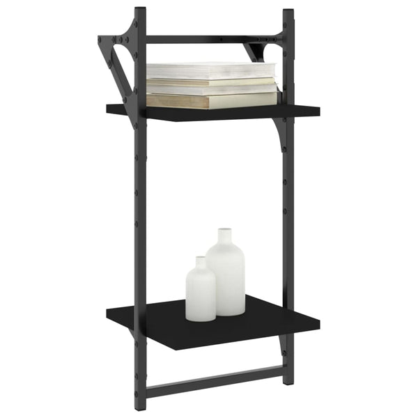 Seinähyllyt tangoilla 2 tasoa 2 kpl musta 30x25x65 cm