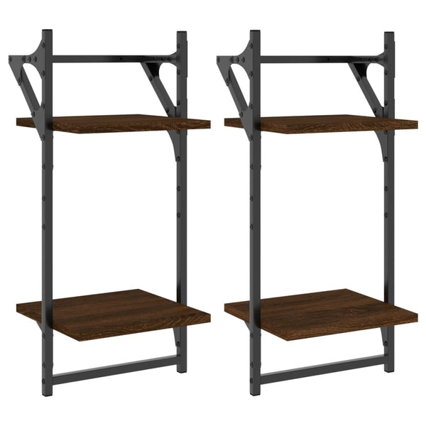 Seinähyllyt tangoilla 2 tasoa 2 kpl ruskea tammi 30x25x65 cm