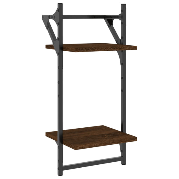 Seinähyllyt tangoilla 2 tasoa 2 kpl ruskea tammi 30x25x65 cm