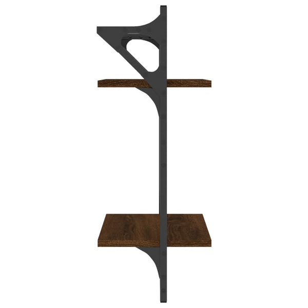 Seinähyllyt tangoilla 2 tasoa 2 kpl ruskea tammi 30x25x65 cm