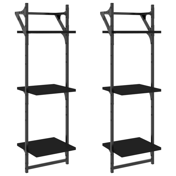 Seinähyllyt tangoilla 3 kerrosta 2 kpl musta 30x25x100 cm
