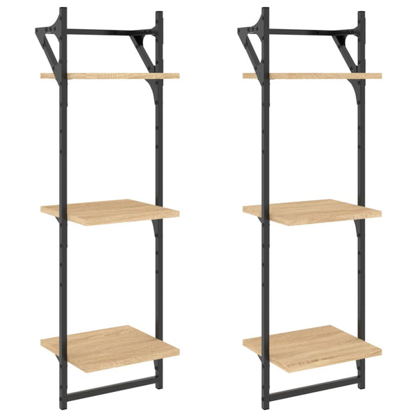 Seinähyllyt tangoilla 3 tasoa 2 kpl Sonoma-tammi 30x25x100 cm