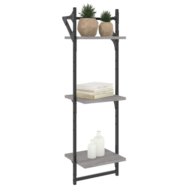Seinähyllyt tangoilla 3 tasoa 2 kpl harmaa Sonoma 30x25x100 cm