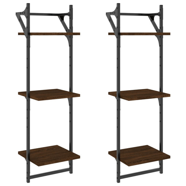 Seinähyllyt tangoilla 3 tasoa 2 kpl ruskea tammi 30x25x100 cm