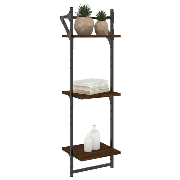 Seinähyllyt tangoilla 3 tasoa 2 kpl ruskea tammi 30x25x100 cm