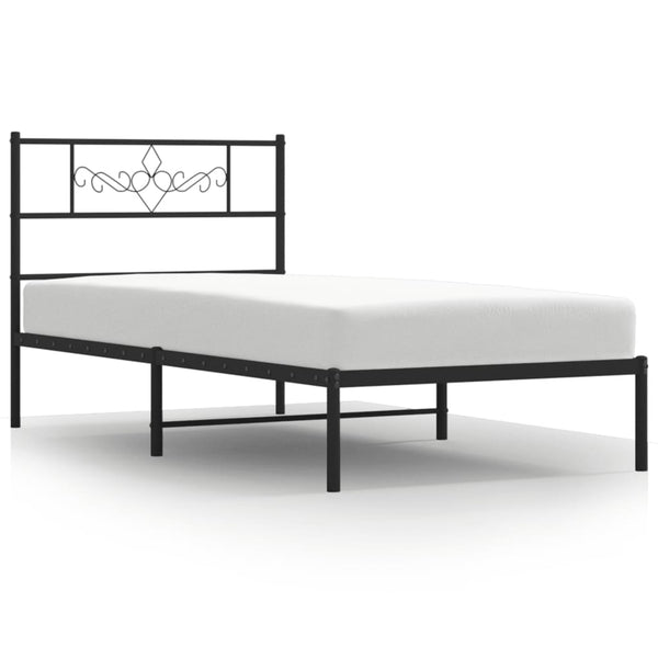 Musta metallinen sängynrunko päädyllä Gorie 90x200cm