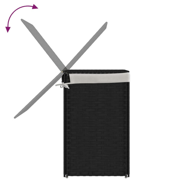 Pyykkikori 2 osainen musta 53x35x57 cm polyrottinki