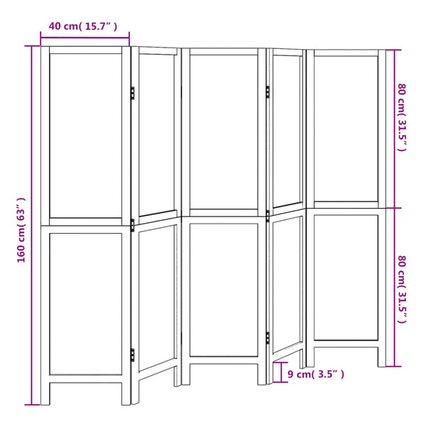 5-Paneelinen tilanjakaja tummanruskea täysi keisaripuu