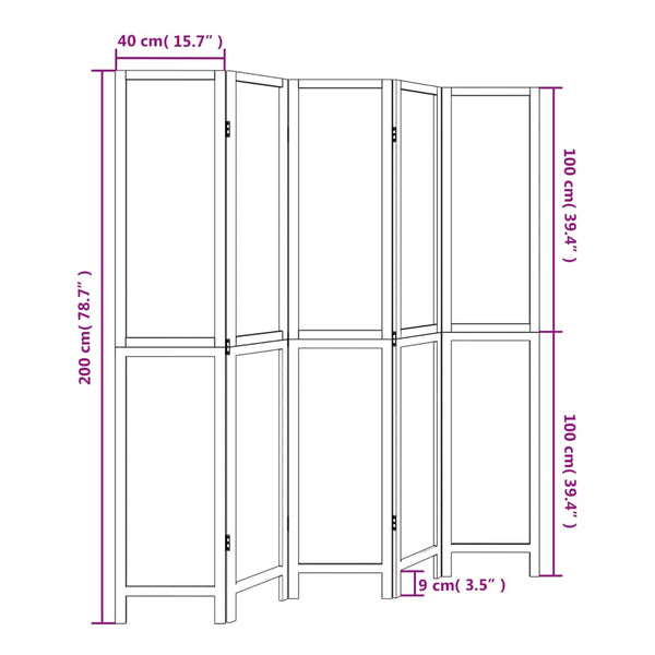 5-Paneelinen tilanjakaja tummanruskea täysi keisaripuu