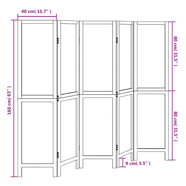 5-Paneelinen tilanjakaja valkoinen täysi keisaripuu
