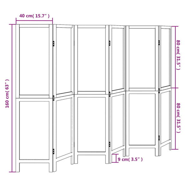 6-Paneelinen tilanjakaja valkoinen täysi keisaripuu