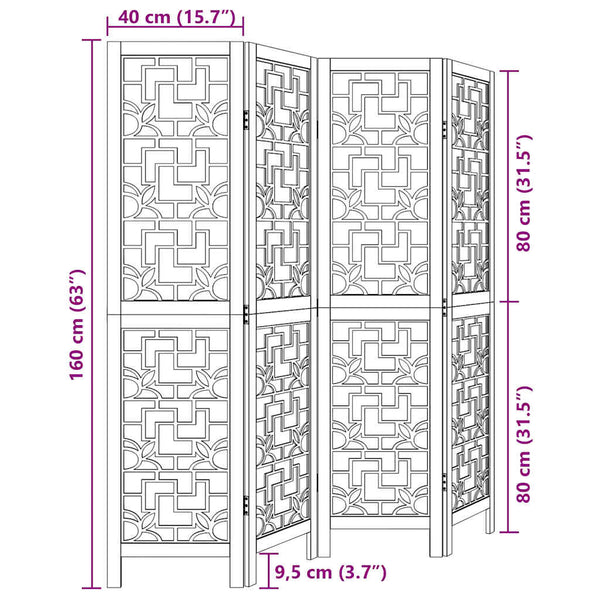 Ruskea paneelinen tilanjakaja Golei 4- (keisaripuu)