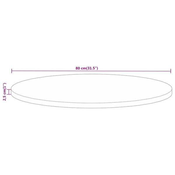 Pöytälevy Ø 80x2,5 cm pyöreä karkea täysi mangopuu