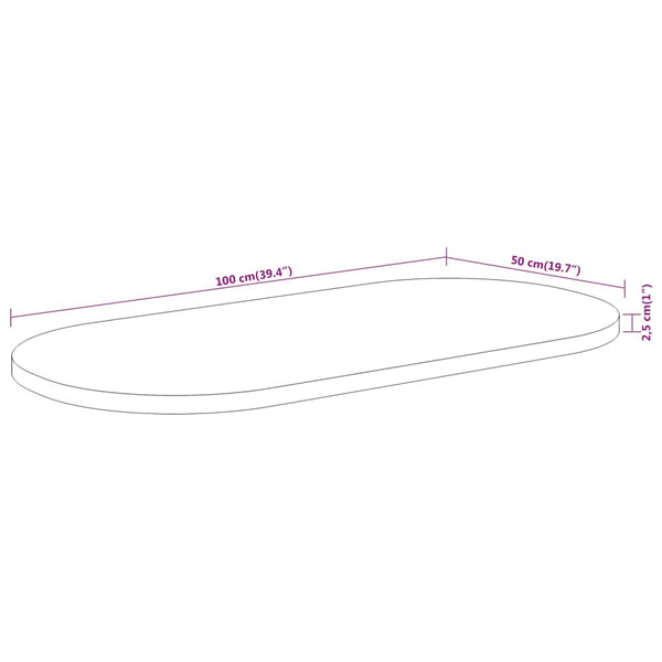 Pöytälevy 100x50x2,5 cm ovaali täysi akasiapuu