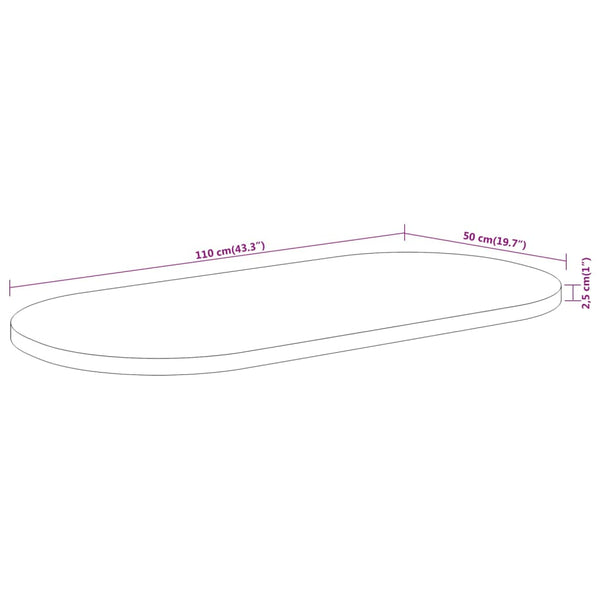 Pöytälevy 110x50x2,5 cm ovaali täysi akasiapuu