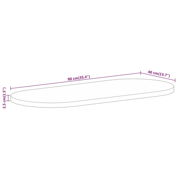 Pöytälevy 90x40x2,5 cm ovaali täysi karkea mangopuu