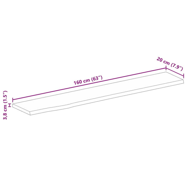 Pöytälevy 160x20x3,8 cm elävä reuna karkea täysi mangopuu