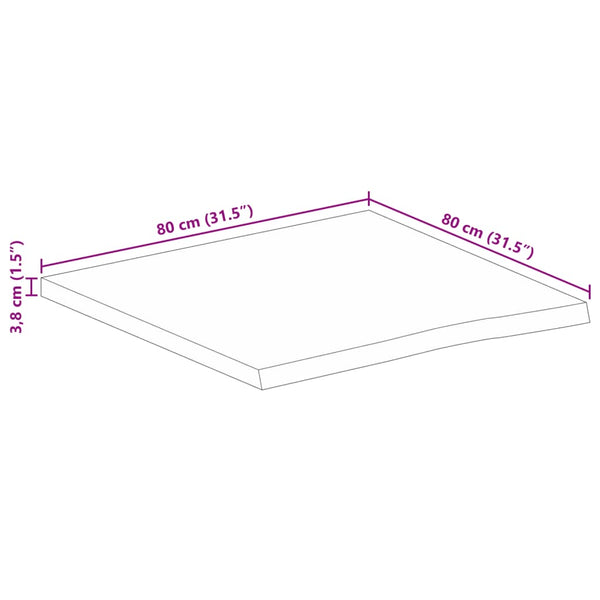 Pöytälevy 80x80x3,8 cm elävä reuna karkea täysi mangopuu