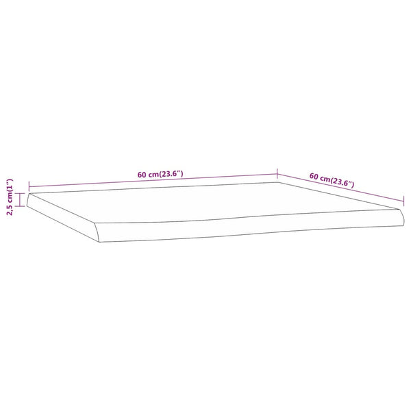 Pöytälevy 60x60x2,5 cm neliö täysi akasiapuu elävä reuna