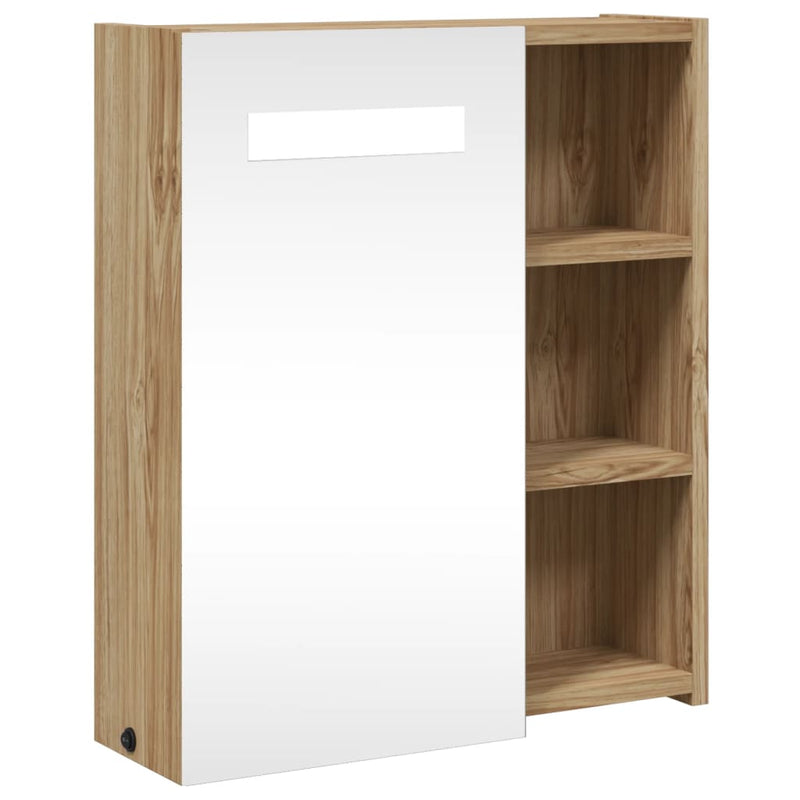 Vaalea tammi kylpyhuoneen peilikaappi led-valolla Berneice 45x13x52cm