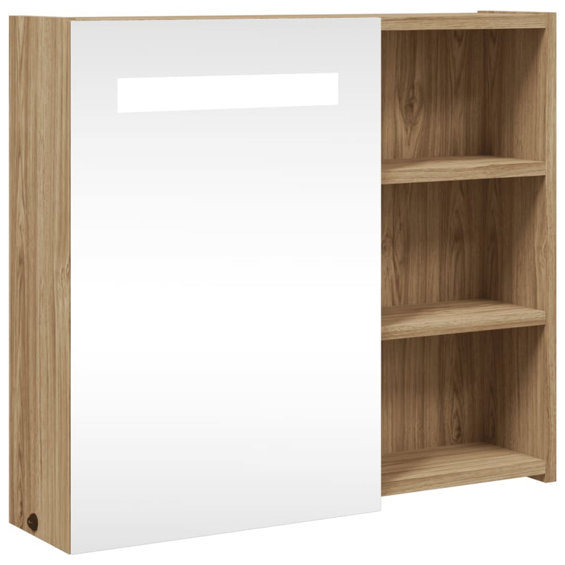 Vaalea tammi kylpyhuoneen peilikaappi led-valolla Berneice 60x13x52cm