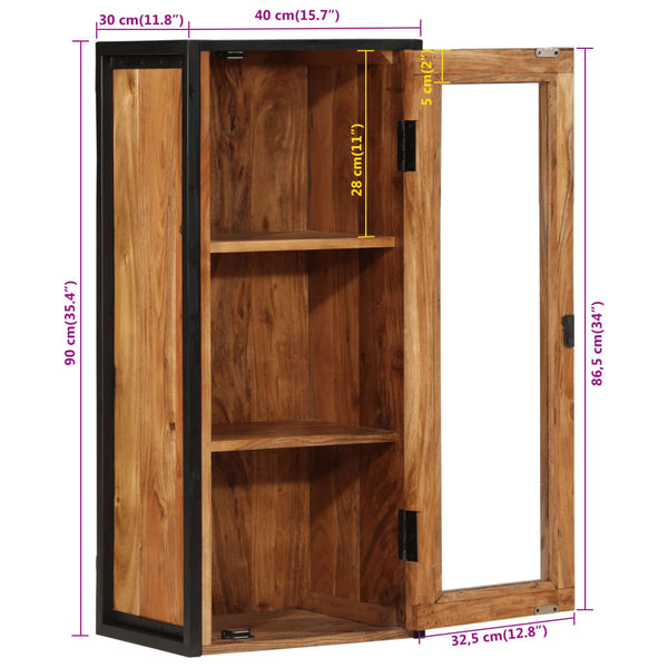 Kylpyhuoneen seinäkaappi 40x30x90 cm täysi akasiapuu ja rauta