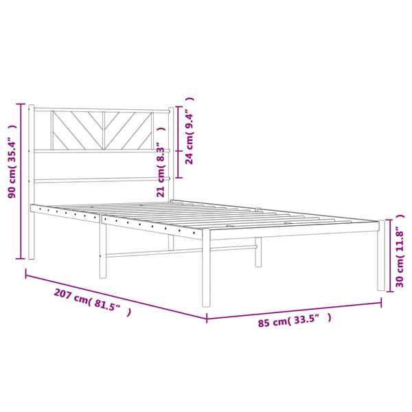 Musta metallinen sängynrunko päädyllä Marcos 80x200cm