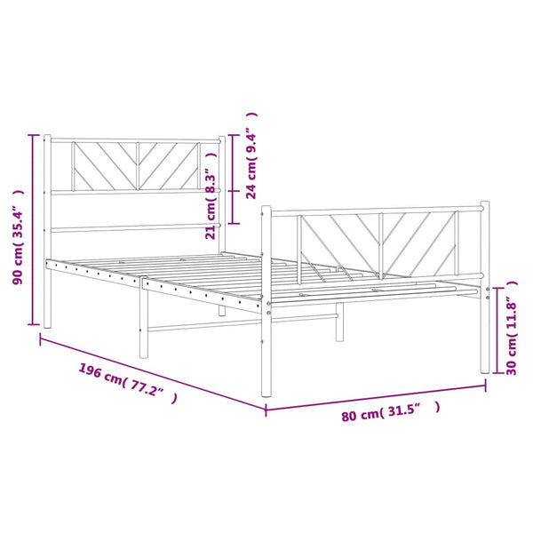 Musta metallinen sängynrunko päädyillä Marcos 75x190cm